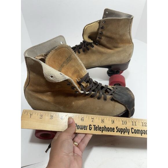 Vintage Variflex Brown Leather Suede Roller Skates Size 10 D 4 Wheels - Picture 14 of 14